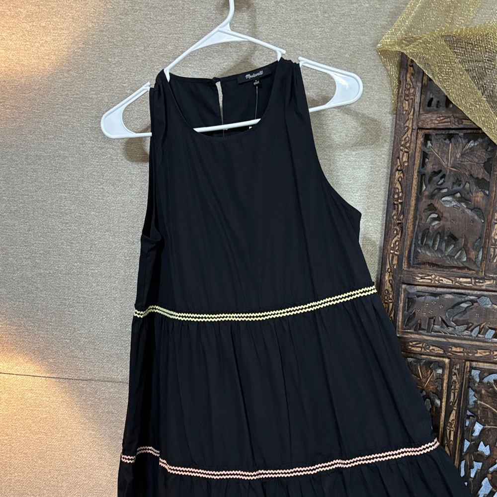 Madewell Black Midi Dress with Gold and Pink Accents